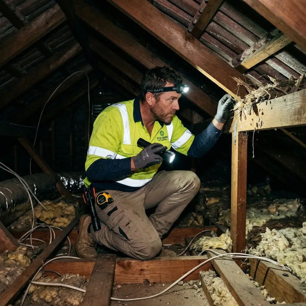 Technician using detection equipment to locate a dead rat inside a Winter Valley wall cavity