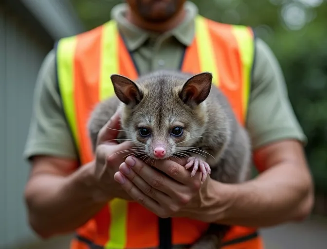 Animal handler safely recovering a deceased possum in Winter Valley